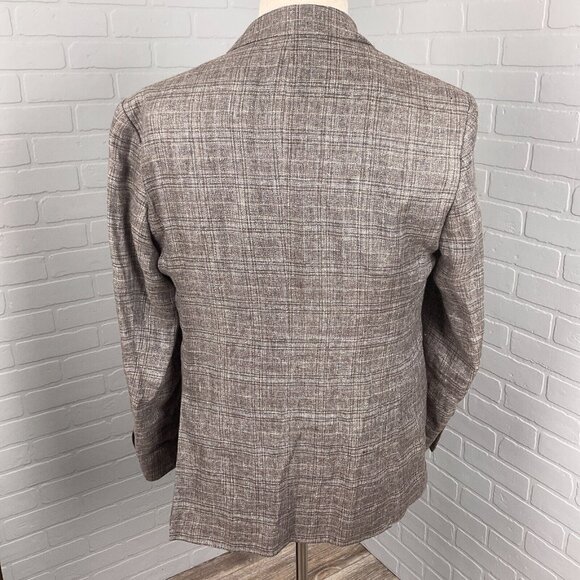 Joseph Abboud Blazer Men 40‎ Brown Blue Plaid Nova Fides Heritage Linen Jacket - Picture 3 of 15